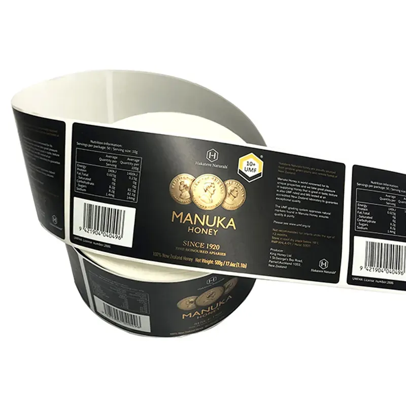 Etichetta adesiva personalizzata con Logo personalizzato in oro con bottiglia impermeabile di lusso personalizzata adesivo impermeabile in rotolo di lamina di vinile autoadesivo trasparente