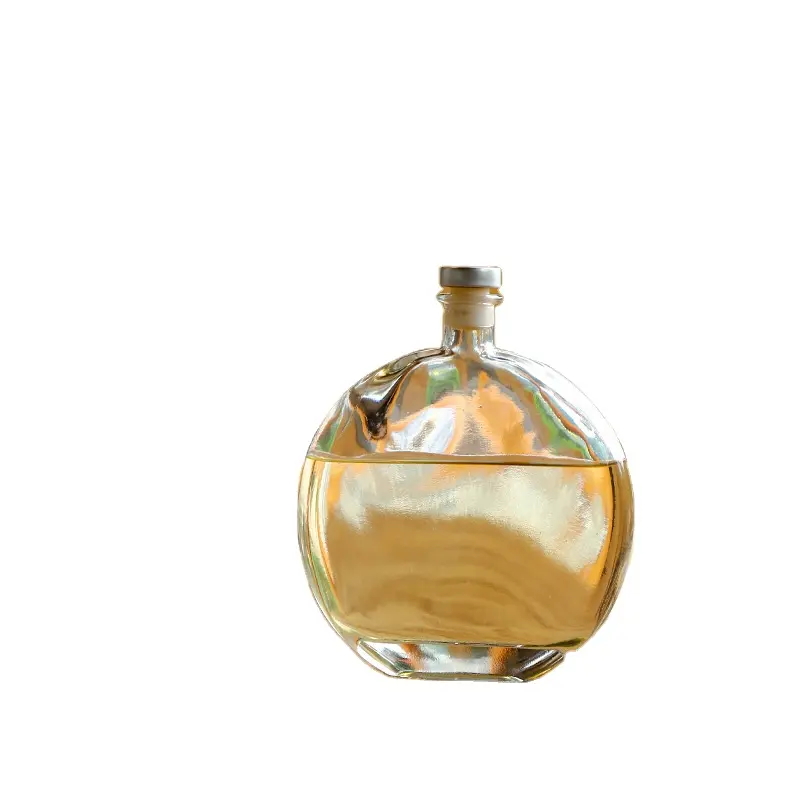 250Ml 500Ml Whiskyfles Wijnflessen Platte Ronde Heldere Aroma Diffuser Fles Kristallen Glazen Vaas Met Rietstok Bloem