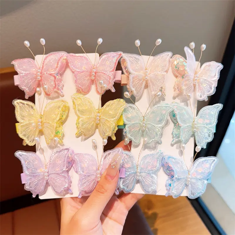 Fanyue 2024 gran oferta Hada temperamental princesa bordado mariposa pinzas para el cabello para niñas niños bebé al por mayor