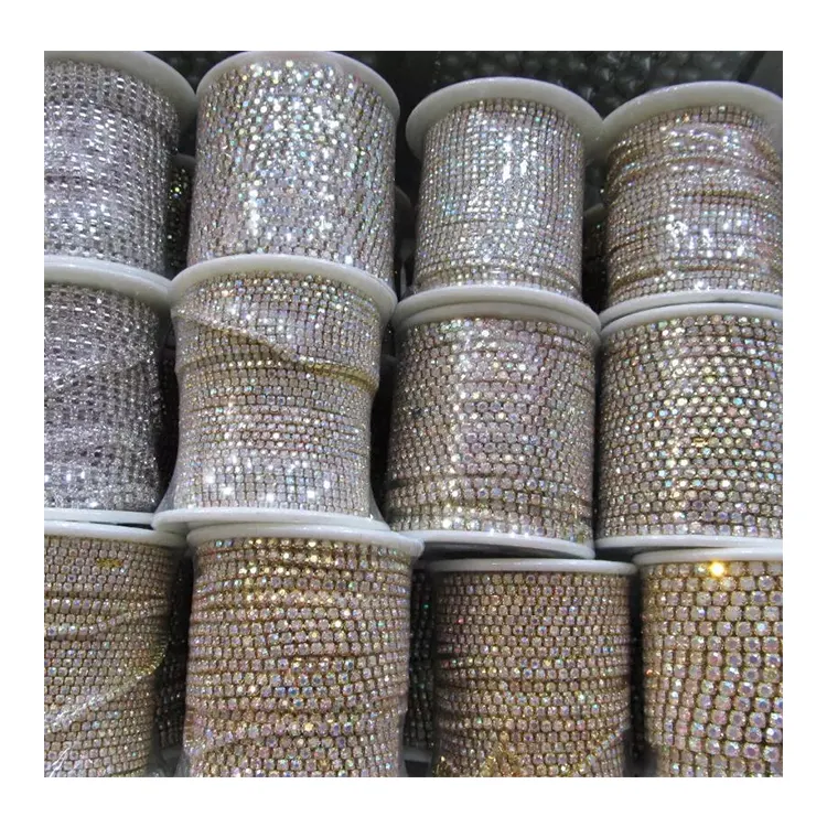 Honor of crystal 10 Yards roll Champagne or Base griffe strass tasse chaîne 5 tailles 2mm 2.5mm 2.8mm 3mm 4mm densité Diy Tr