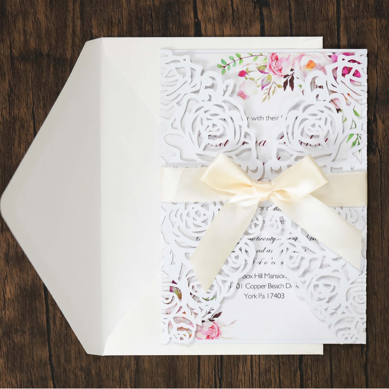 Pearl Paper White cover+insert+bow+envelope