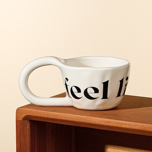 Ceramic <strong>Mug</strong> with Creative Large Handle High Aesthetic Office Afternoon Tea and <strong>Coffee</strong> Cup with English Letter <strong>Decoration</strong> - Product Image 2