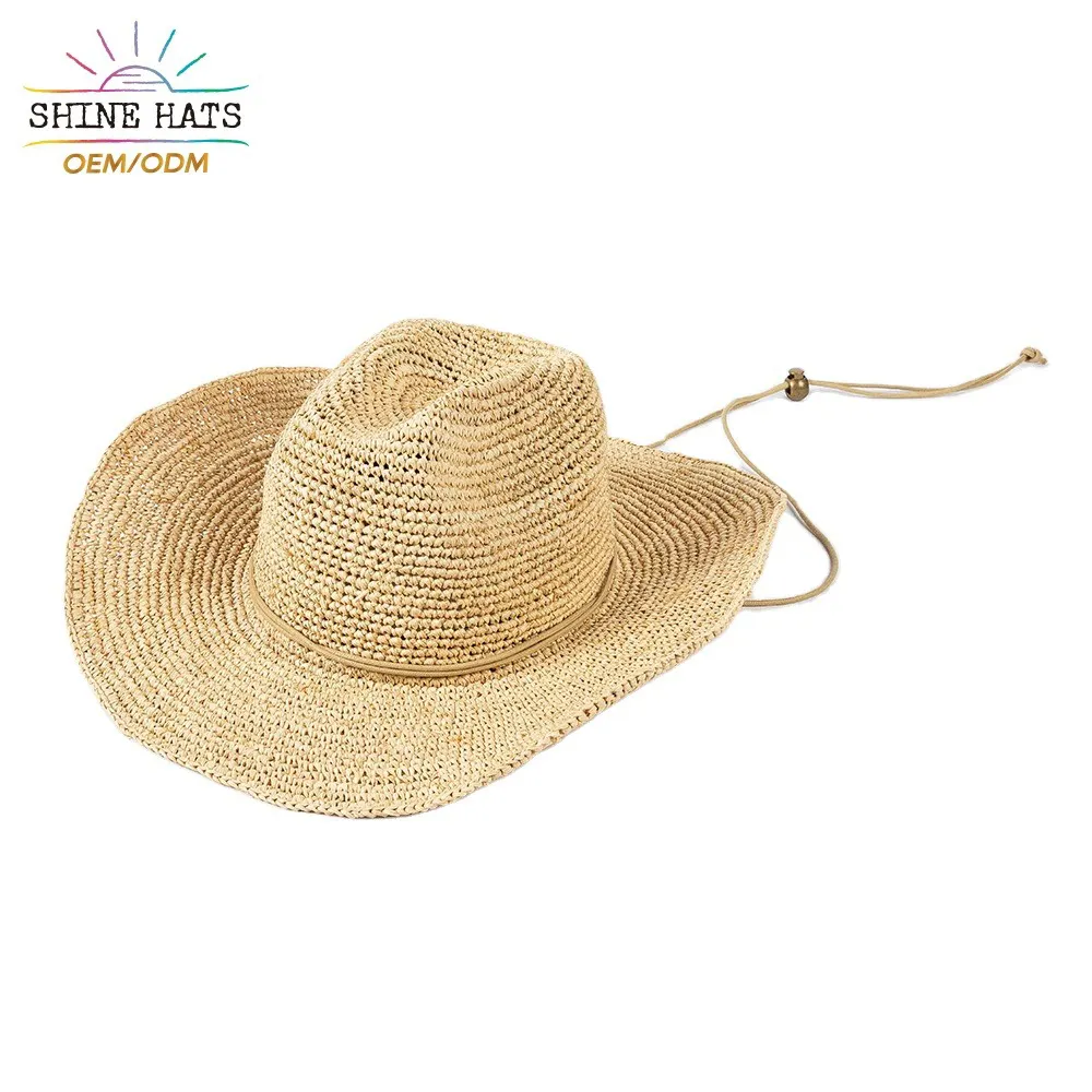 Shinehat 2024 estate personalizzato donna donna spiaggia cappello di paglia Sombreros signore Chapeau all'ingrosso a tesa larga cappelli da Cowboy paglia di rafia