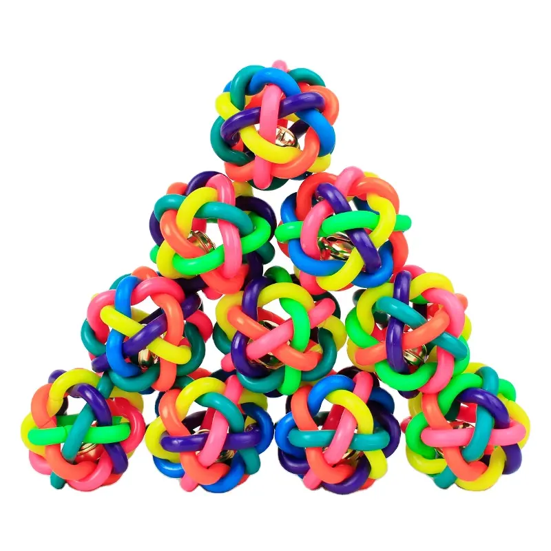 Puppy Kitty Colorful Rubber Ball with Bell Woven Balls Dogs Ball Pets Supplies Interactive Dog/Cat Chewing Toys