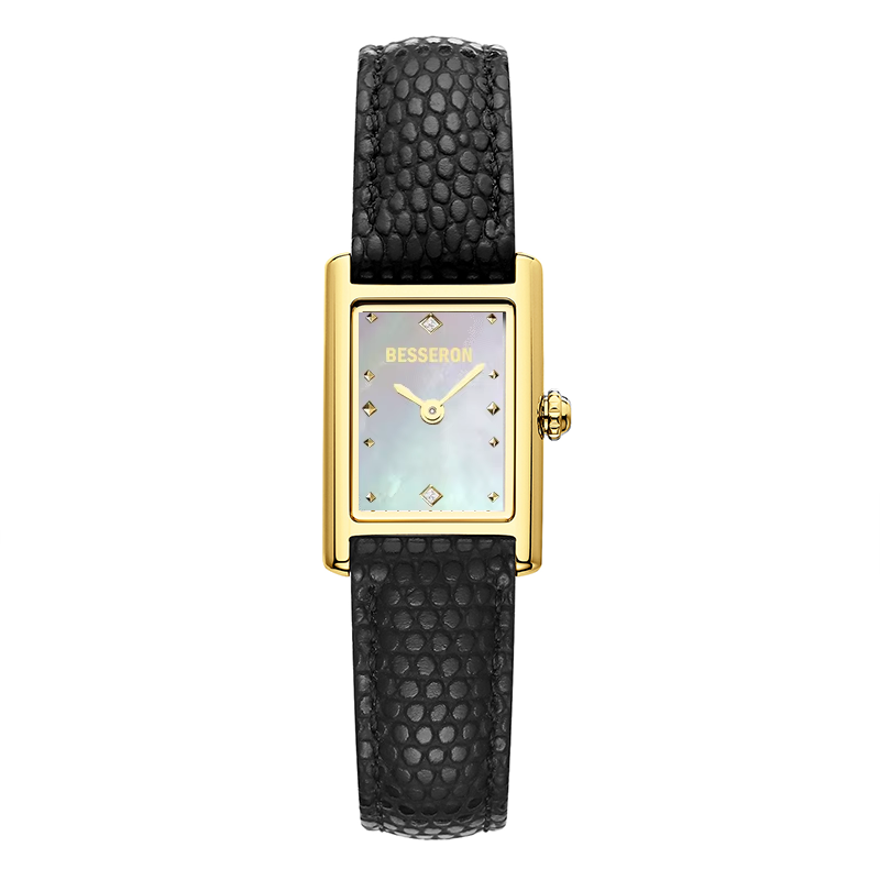 Black leather band watch
