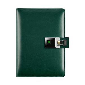 OEM Fingerprint Unlock <strong>Notebook</strong> A5 Diary Agenda Pu Leather Journal Notepad with Wireless Charger Powerbank 16GB USB Disk - Product Image 1