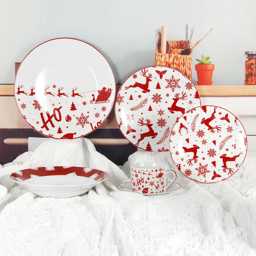 Natal Decorativo Porcelana Restaurante Dinnerware Set China Atacado Preço Cerâmica Jantar Placas Conjuntos
