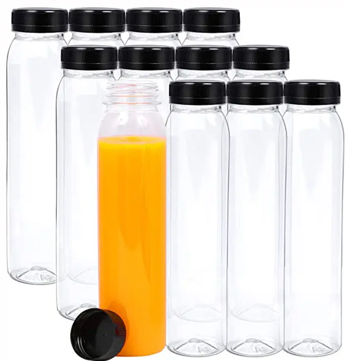 Garrafas plásticas para suco de amostra redonda alta de prensa fria personalizada por atacado garrafas de suco de plástico de 12 unidades