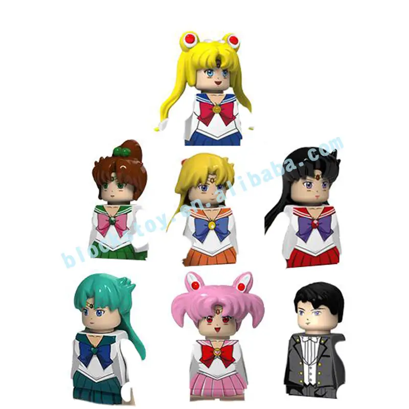 Mainan figur plastik blok bangunan Mini Sailor Moon Tsukino Usagi Makoto Kino Huano Rei Anime Jepang untuk anak-anak PG8224