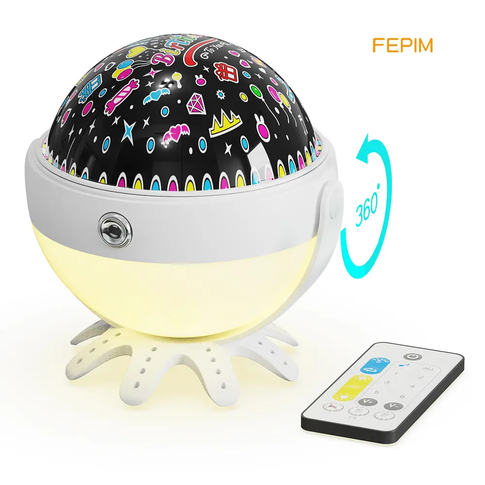 Lampe de nuit rotative alimentée par batterie rechargeable par USB Projecteur de cadeau d'anniversaire Lumières LED pour enfants bébés filles