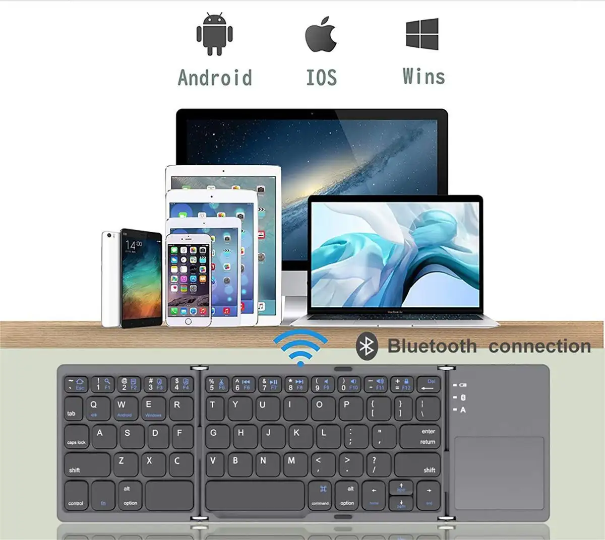 Schlussverkauf Mini faltbare Bluetooth-Tastatur tragbar kabellos faltbares PC Touchpad mechanische Bedienung UK Sprache für Computer