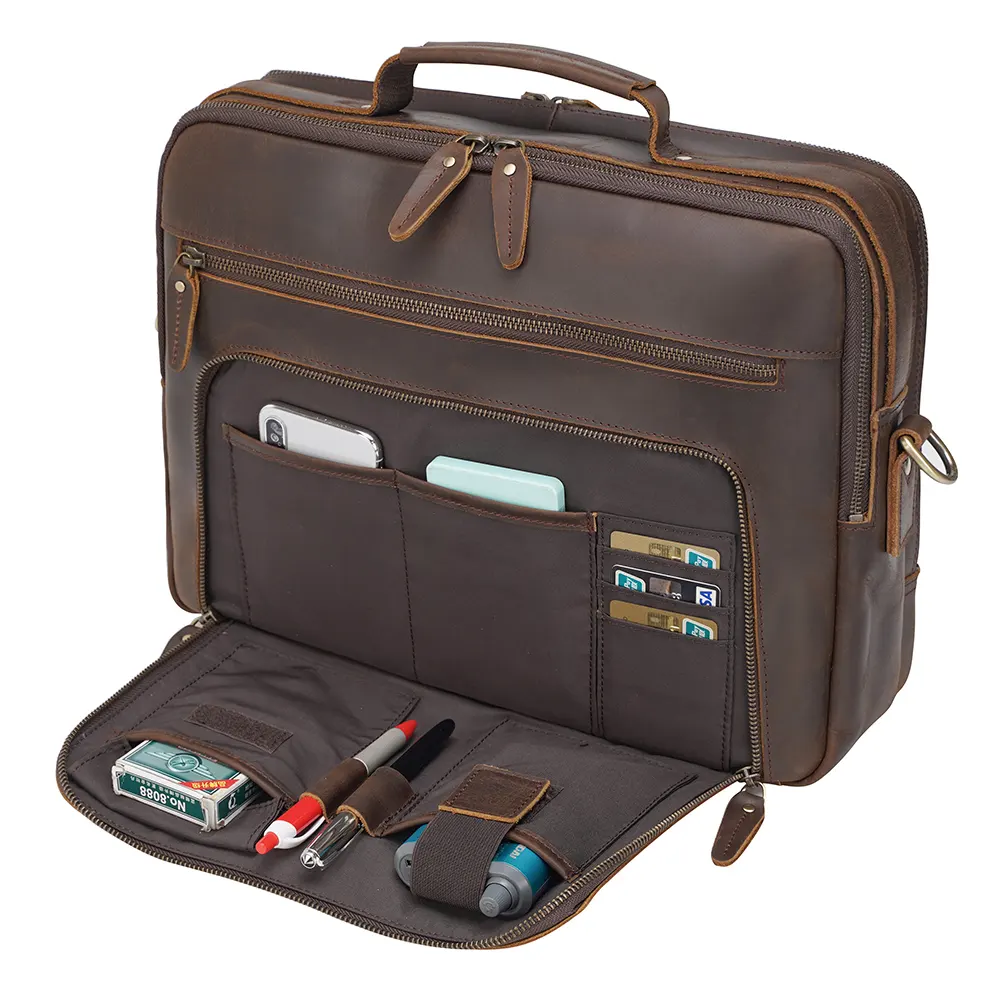 Design Fashion Handbag Business Full Grain Cowhide Leather Business Laptop Men Crossbody Bag Briefcase