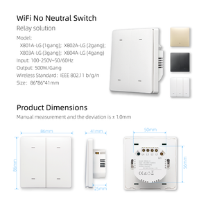 Умный 4-канальный Wi-Fi выключатель света с нейтральным конденсатором - Product Image 3