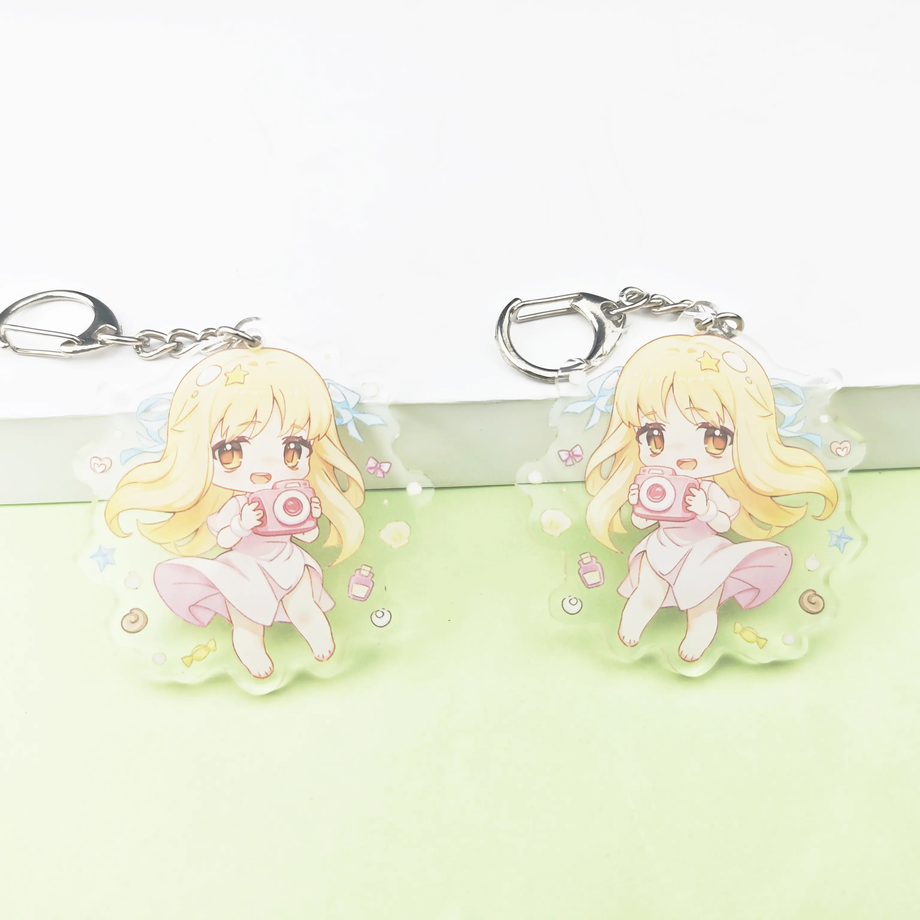 Tùy chỉnh in logo Acrylic Charms Keychain thép không gỉ kim loại với UV in ấn cao cấp vật liệu nhựa