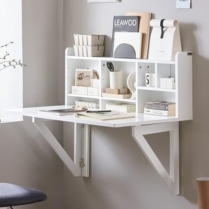 Pequeño escritorio plegable de madera multifuncional montado en la pared Escritorio de ordenador plegable mesa de ordenador con estante - Product Image 2
