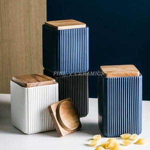 定制蓝色瓷罐陶瓷食品储存容器罐 - Product Image 3