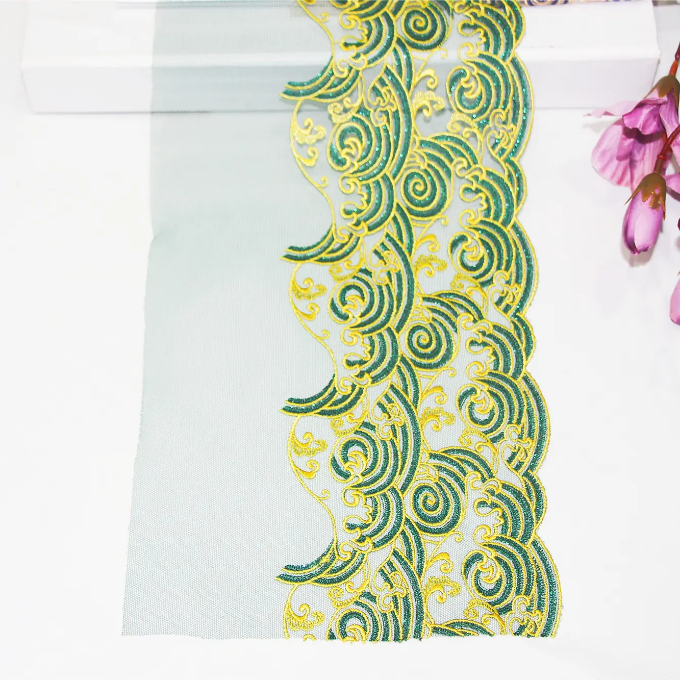 Novo Design Tule Luz Verde Lace Guarnição Tecido para Lady Lingerie 19cm Flor Bordada Lace