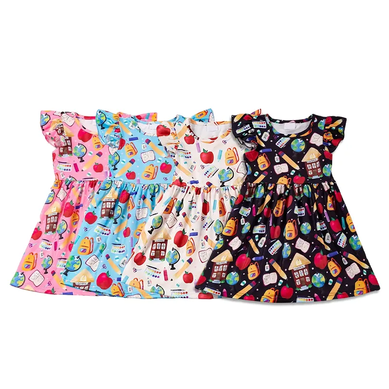 Vestidos infantiles de bambú orgánico para niñas, Vestido de manga con volantes para niñas de 6 años, vestido estampado personalizado, jersey para niños, ropa para niños