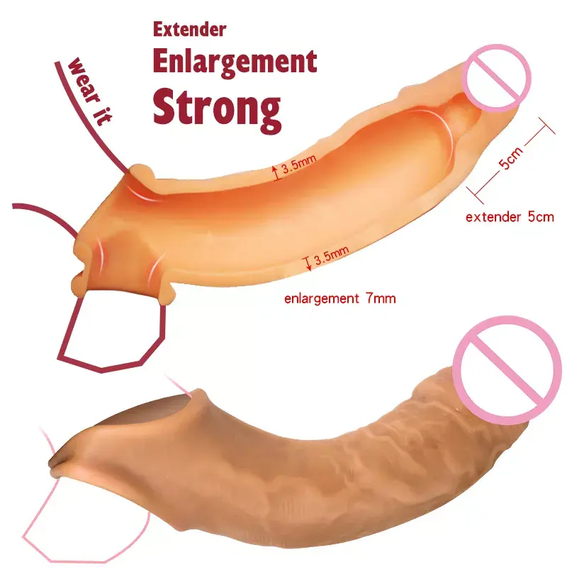 Lengan Penis ekstensi Penis realistis kondom penunda besar Penis silikon dapat digunakan kembali untuk pria Enhancer Dildo seks India untuk pria