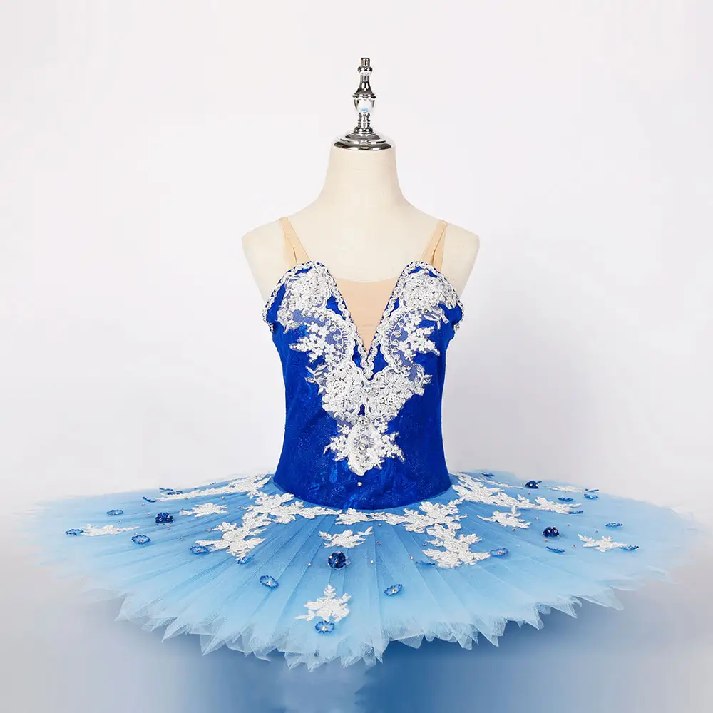 Traje de bailarina azul para crianças, traje de dança e palco com pássaro, clássico, profissional, branco, azul, tutus