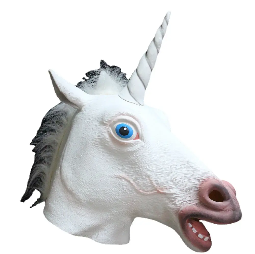 رأس الحصان الأبيض قناع اللاتكس قناع يونيكورن (أبيض أسود الكرتون)