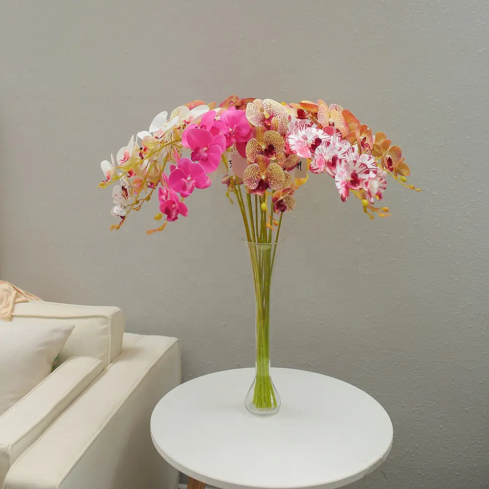 Espray de orquídeas blancas de alta calidad, de China, con 9 cabezas, de látex, con estampado 3D