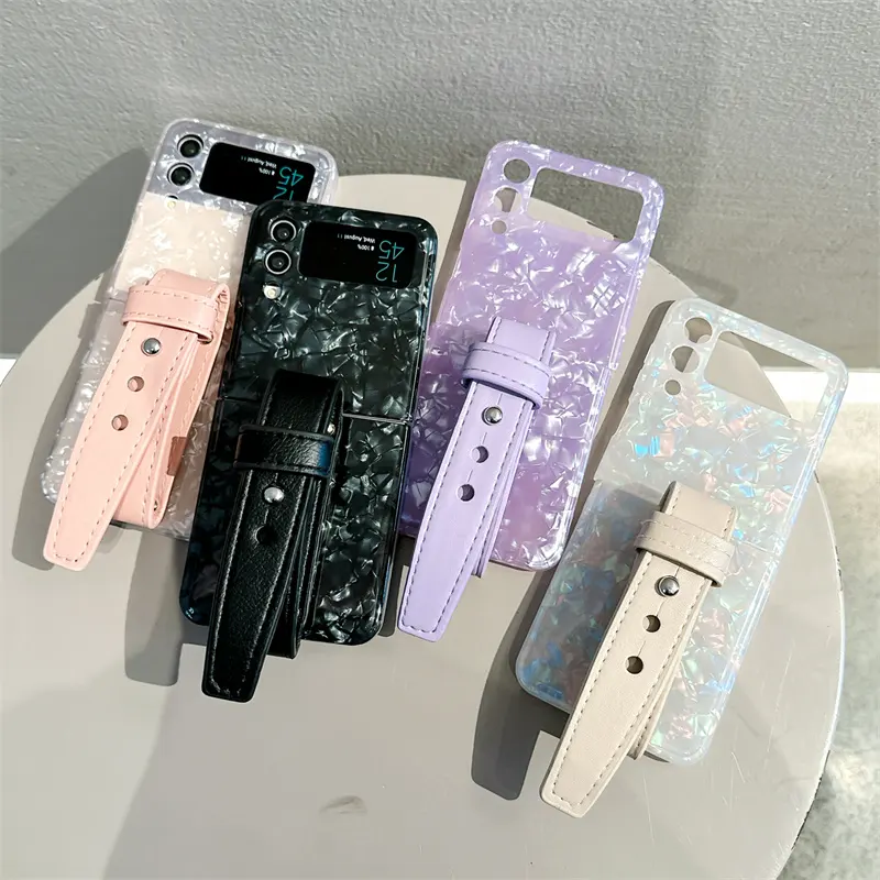 Casing ponsel modis motif cangkang transparan mewah untuk Samsung zflip4 gelang kulit zfilp3 anti-jatuh zflip4 lipat