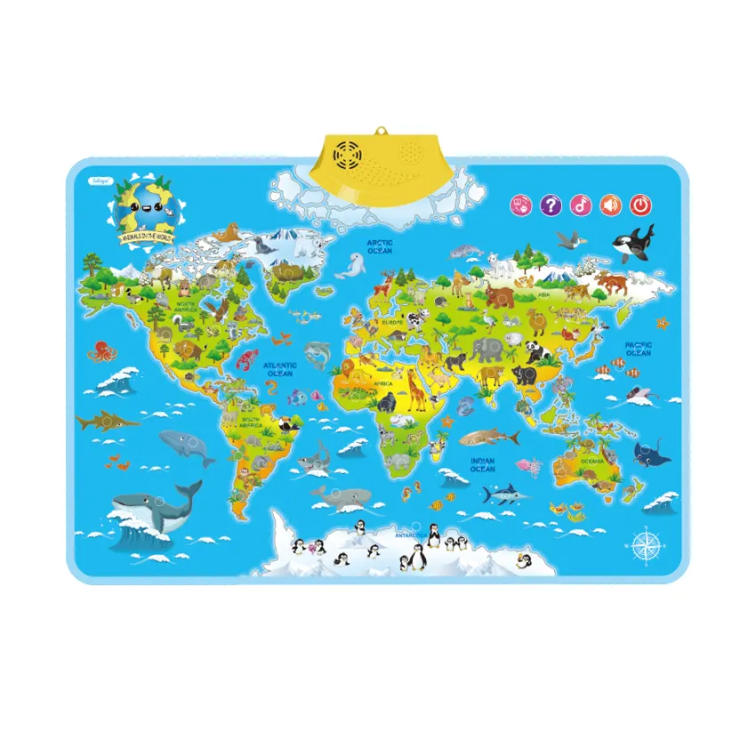 Carteles con mapa del mundo parlante de gran tamaño, mapa interactivo de aprendizaje para niños