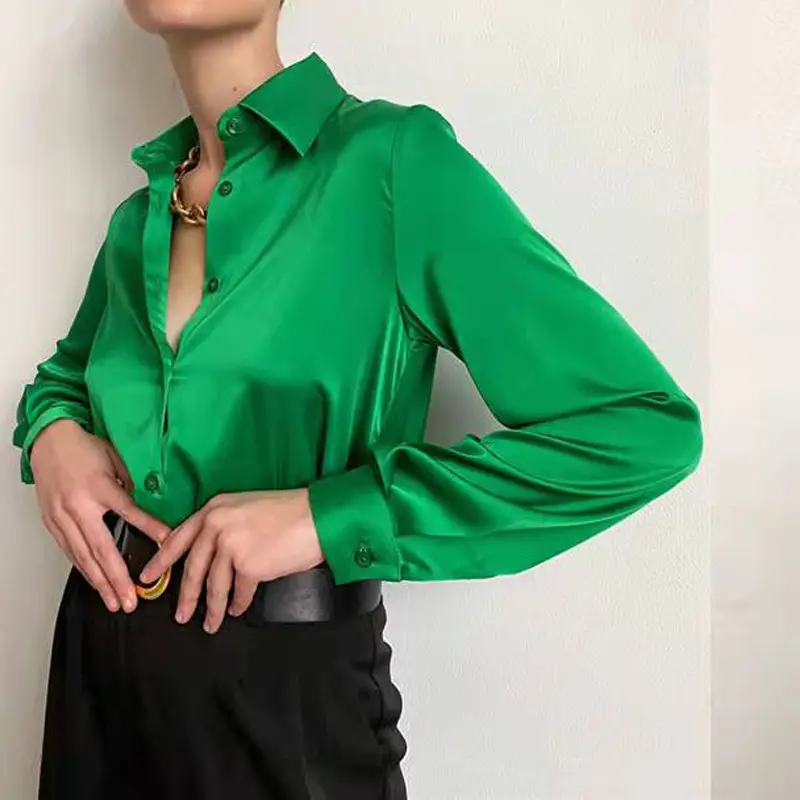 Новая роскошная дизайнерская весенне-летняя атласная блузка, Модные индивидуальные простые гладкие свободные рубашки для женщин