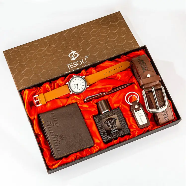 Qushine Jam Tangan Dompet Pria, Dompet Logo Kustom Mewah Baru, Gantungan Kunci Dial Parfum Bisnis Set Hadiah Mode