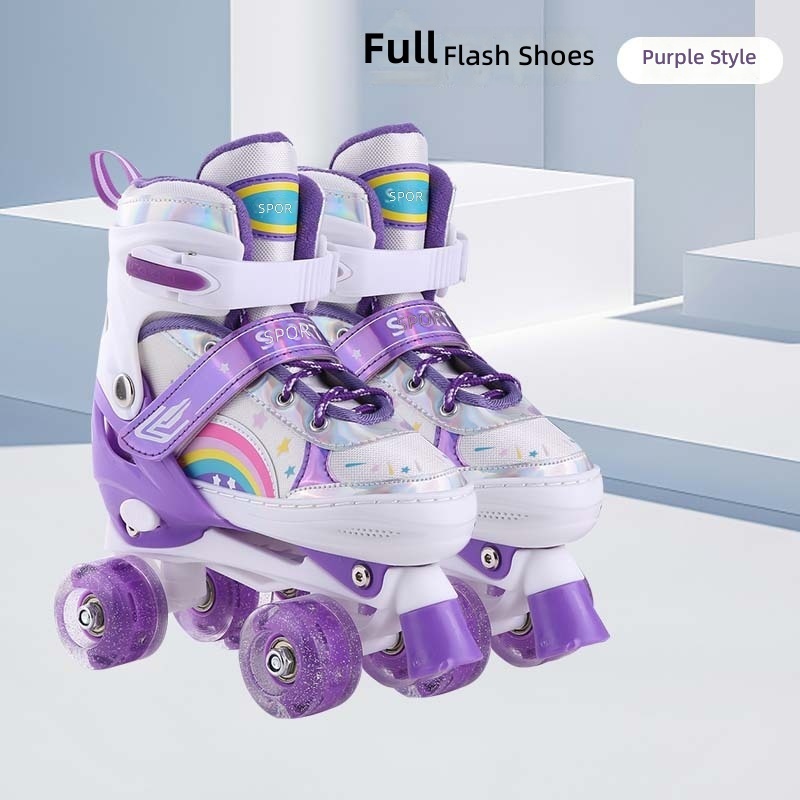 Zapatos individuales de doble hilera con ruedas de pu, cómodos y morados, con flash
