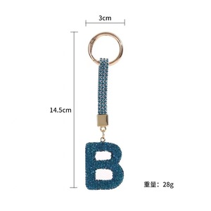 Renkli kişilik kil tam zirkon İlk B şekli anahtarlık Metal elmas kristal araba anahtarı çift anahtarlık çanta aksesuarları - Product Image 6