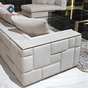 Đồ Nội Thất Phòng Khách Bằng Da Thật Của Ý Bộ Sofa Sang Trọng Hiện Đại Với Khung Gỗ Vàng - Product Image 6