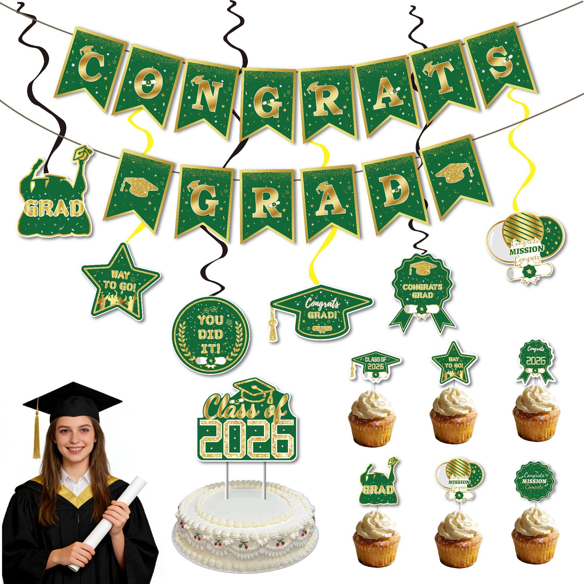 Green and Gold Graduation Set