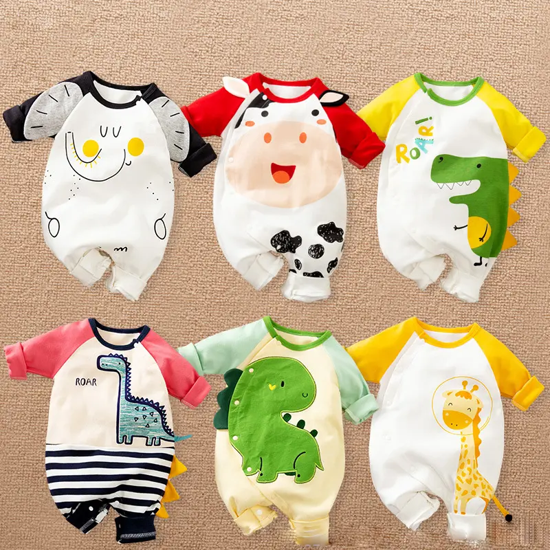 Macacão para bebês, macacão de algodão para primavera e outono para bebês que engatinham desenhos animados roupas para recém-nascidos do corpo do bebê