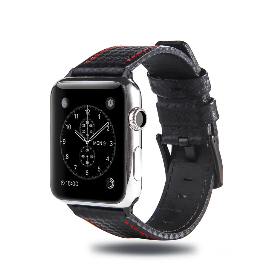 Carbon Fiber Genuine Leather Straps for iwatch series 8 7 se 6 Carbon Fiber Straps for ultra 49mm 38mm Leather Apple Watch Band