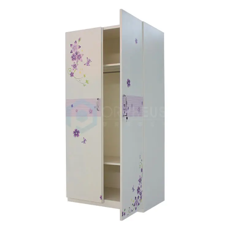 फूल मुद्रण डबल दरवाजा कोठरी भंडारण बेडरूम अंतरिक्ष कपड़े आयोजक अलमारी लकड़ी अलमारी डिजाइन