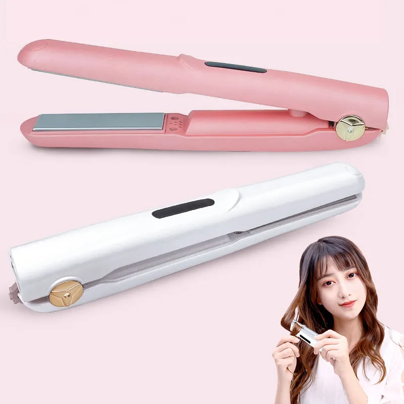 Portable USB Rechargeable Wireless Hair Straightener Iron Mini Cordless Travel Hair Straightener with Charging Cable