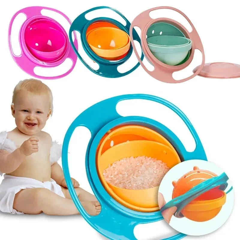 Cuenco giroscópico de rotación de 360 grados, platos de alimentación de bebé resistentes a derrames para niños pequeños, entrenamiento de alimentos, cuencos giratorios de equilibrio giratorio para niños