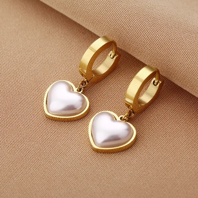 Fashion stainless steel ladies designs heart zircon stud earrings for women online wholesale shop N800198
