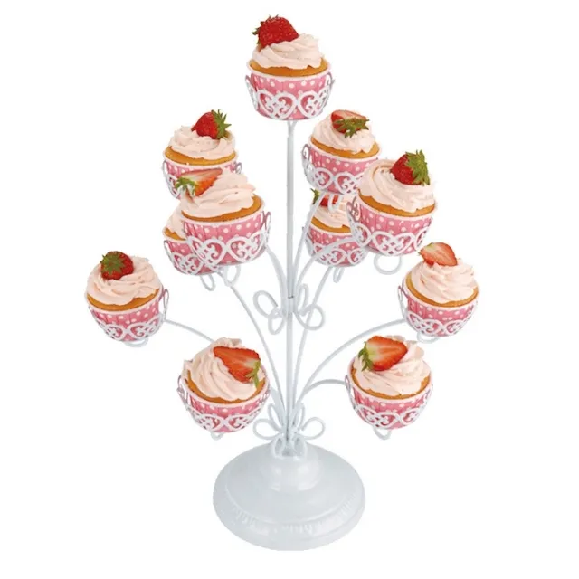 Suporte de metal para sobremesas, suporte para cupcakes em forma de árvore, com até 11 unidades, para exibição de buffet e festas de casamento, branco