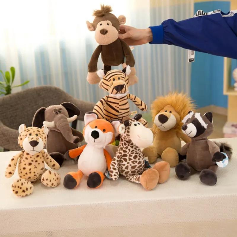 Venta al por mayor suave bosque Animal juguetes el zoológico León jirafa Tigre zorro juguetes de peluche peluches almohada Juguetes