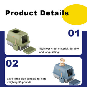 Büyük kapasiteli yarı kapalı kum kutusu hayvan tuvaleti Anti sıçrama kedi tepsisi temizleme banyo lavabosu malzemeleri paslanmaz çelik kedi kum kabı - Product Image 4