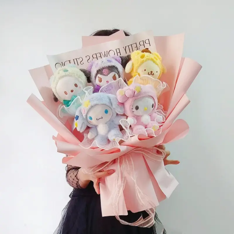 Botu nouveau créatif kawaii anime peluche poupée fleur Bouquet dessin animé mélodie Kuromi cannelle Kt Valentine Graduation cadeaux Bouquet
