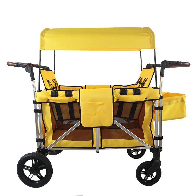Folding Utility Wagon Deluxe 4 Seater Stroller Wagon Premium Quad Stroller Wagon for 4 Kids with 5-Point Harnesses