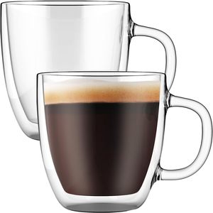 12盎司350毫升450毫升隔热双壁玻璃咖啡杯，带手柄透明茶杯套装，带盖，用于饮料和茶 - Product Image 1