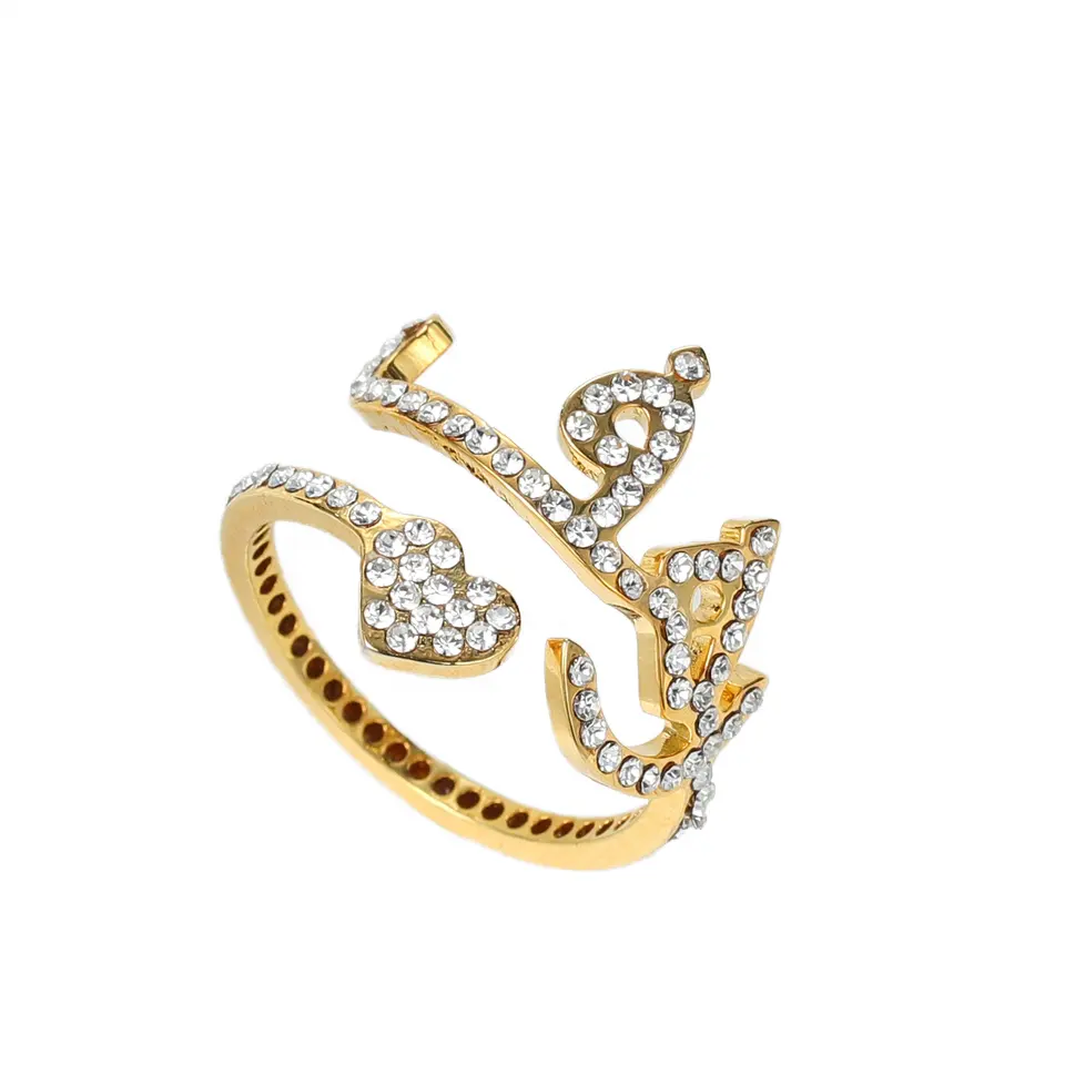 Bague avec nom arabe personnalisé avec diamant bijoux islamiques anneaux réglables en acier inoxydable 304 plaqué or 18 carats