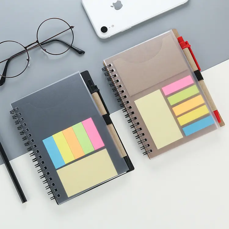 Cuaderno – carnet de Notes en spirale, bloc-Notes d'affaires, avec porte-stylo et Notes autocollantes, onglets d'indexation, marqueurs de Page pour l'école et le bureau