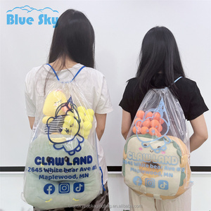 定制Logo印花透明PE塑料拉绳背包拉绳袋礼品包装拉绳袋 - Product Image 5