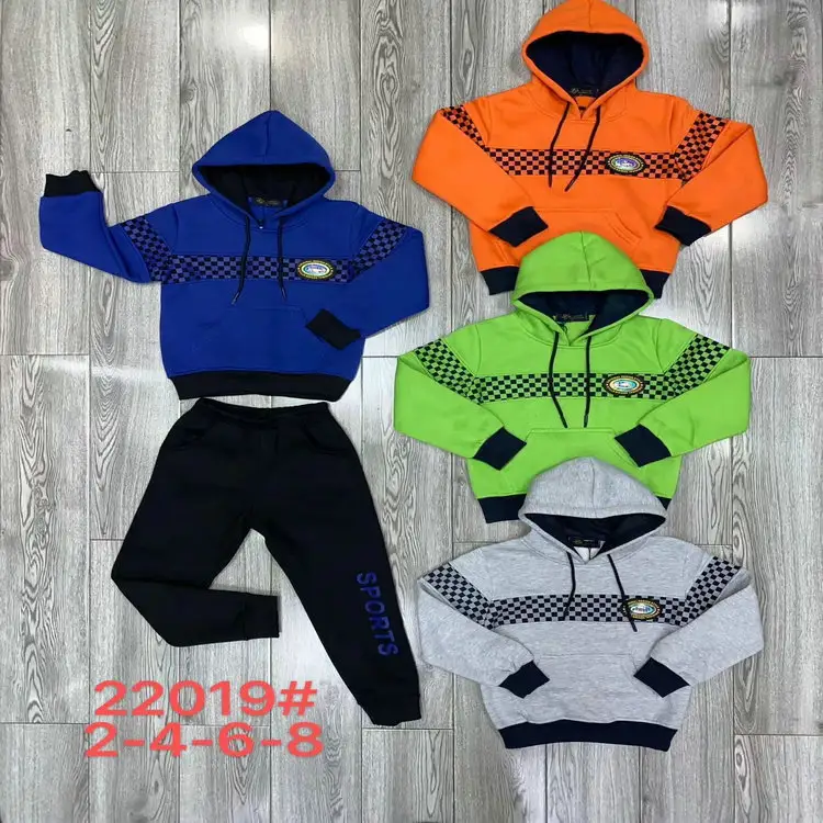 Modello da 3.05 dollari WJK001 età 1-12 anni felpa spessa per bambini in pile Pullover tuta 2 pezzi di spessore inverno pesante felpe con cappuccio Set